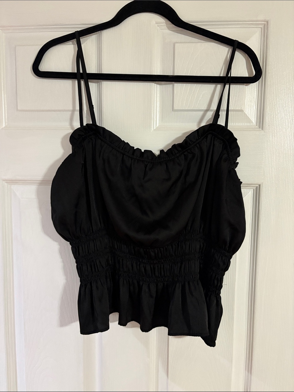 Divided Black Smocked Ruffle Cami